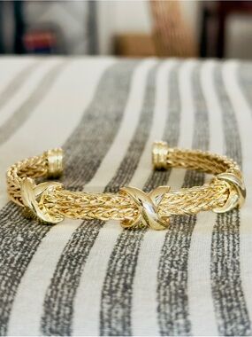 Gold Tone Braided X Cuff